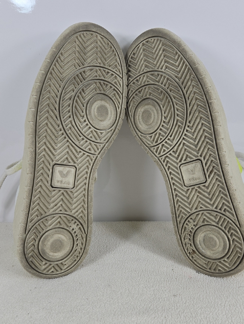 Veja White Leather Sneakers with Neon Yellow Accents - Women's Casual Sneakers - Picture 6 of 10